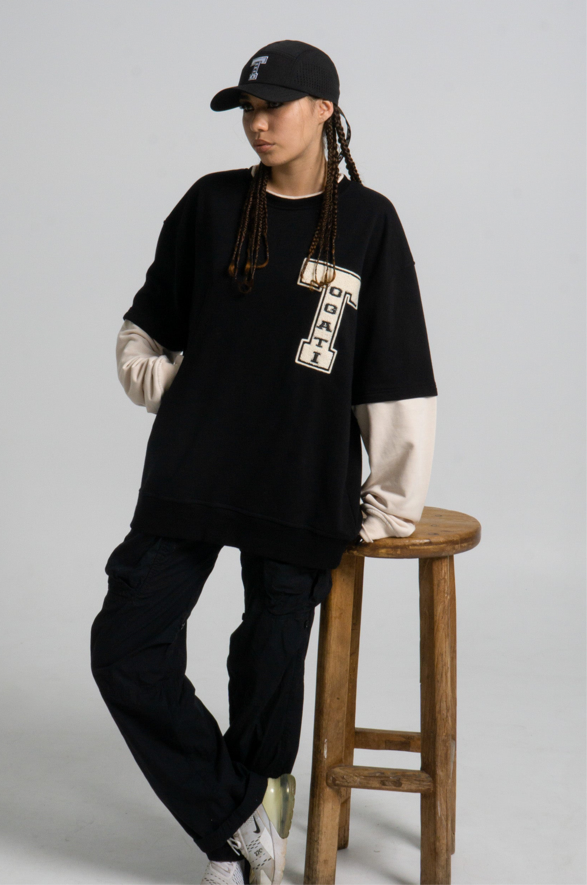 Black & Beige Colour Block Crewneck