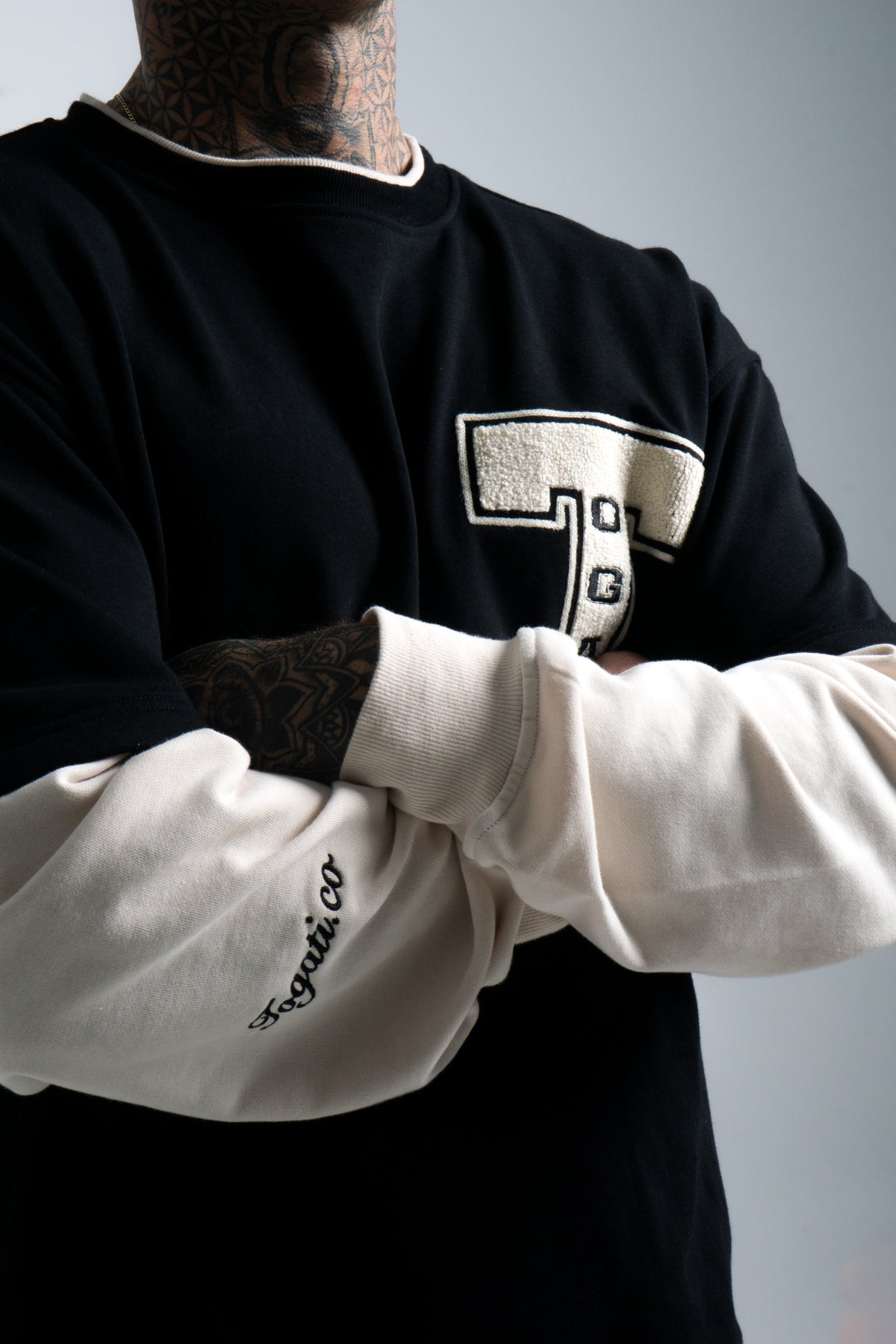 Black & Beige Colour Block Crewneck
