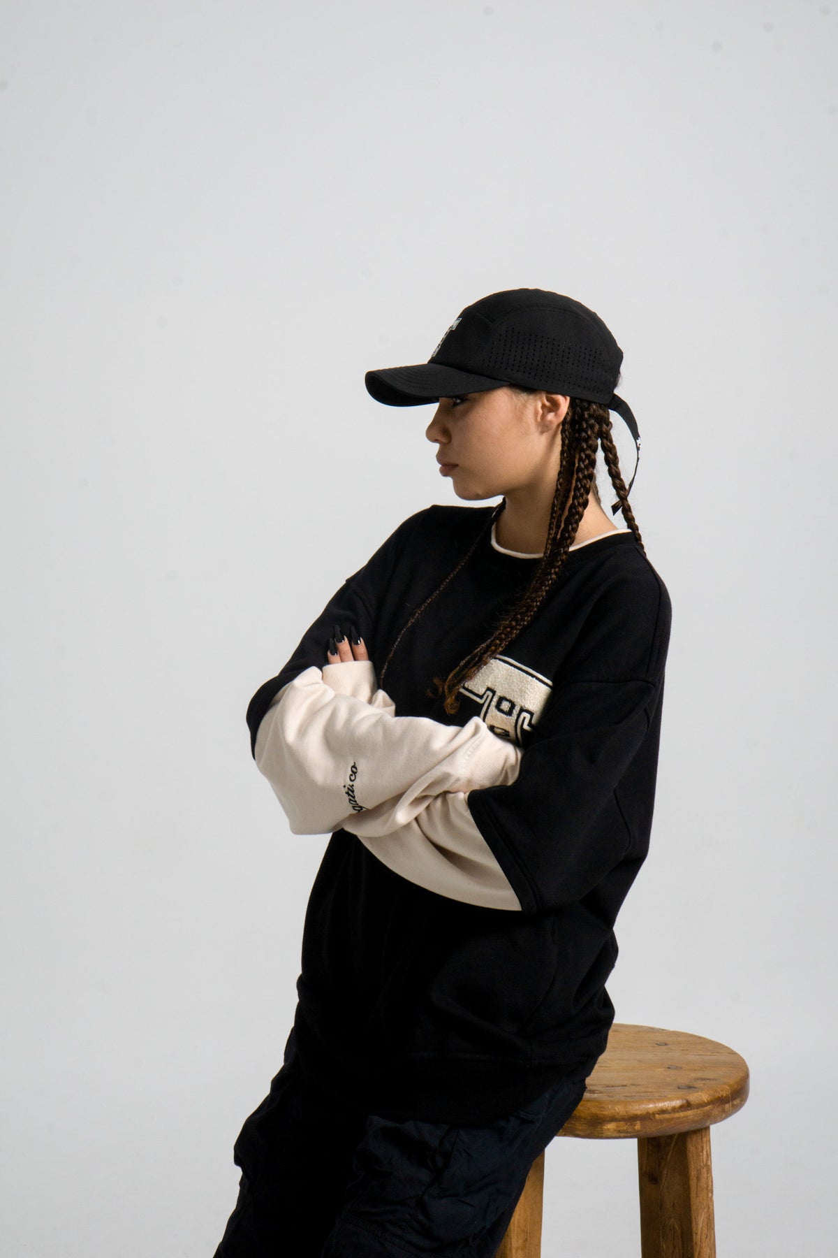 Black & Beige Colour Block Crewneck